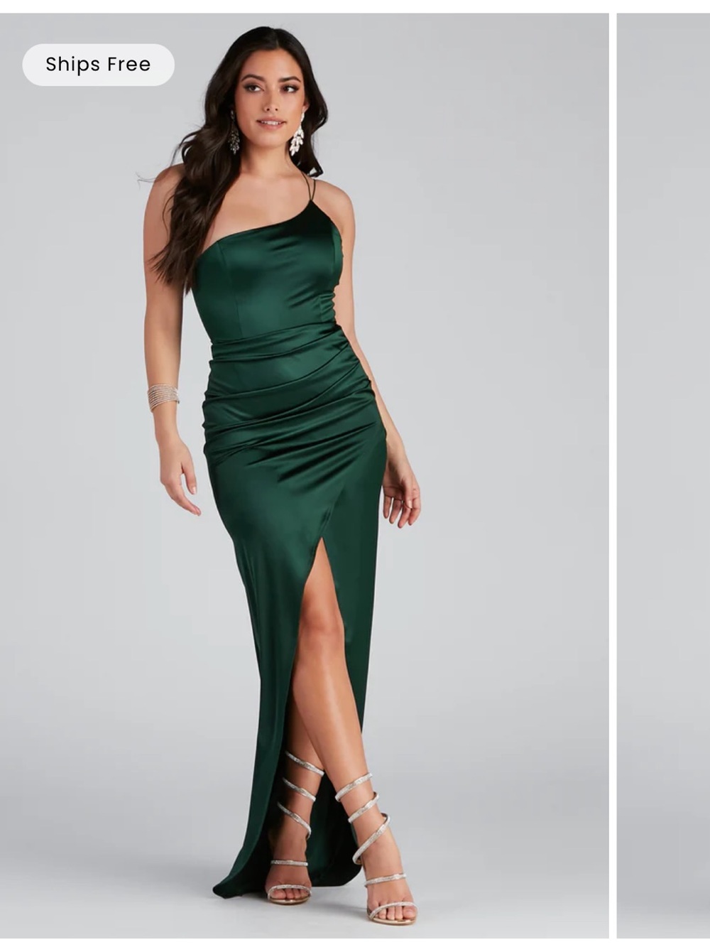 Windsor Emerald One-Shoulder Satin Maxi Dress